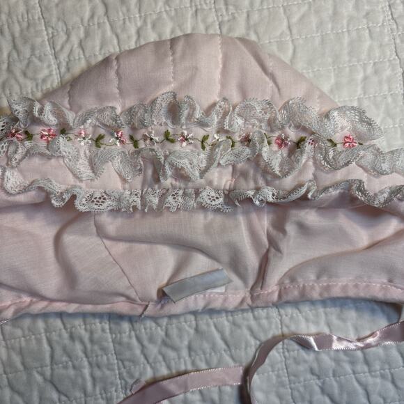 Vtg Her Majesty Pink Quilted Baby Bunting Pram Suit Bonnet Set 3-6 Mo. 1960s - Picture 5 of 7